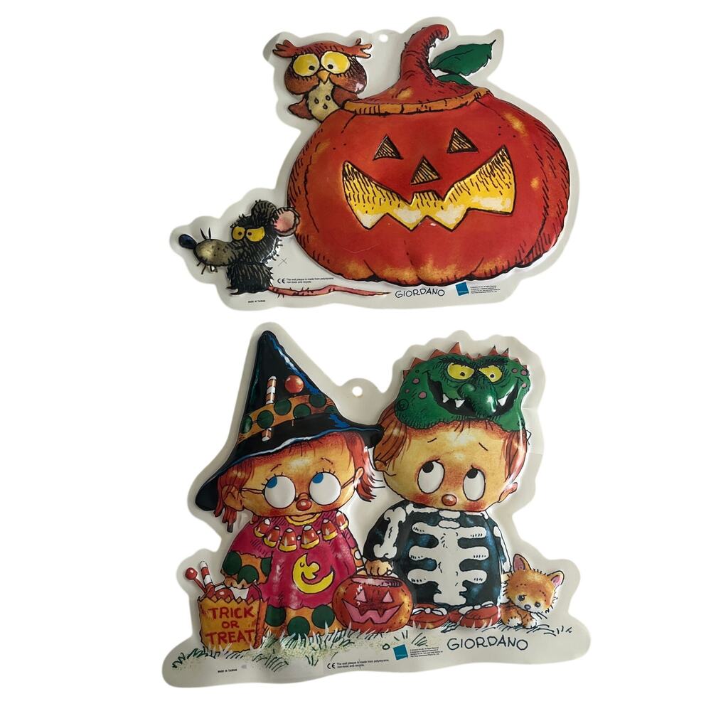 Vintage Halloween Decor Giordano Plastic Decoration Pumpkin Rat Trick or Treat